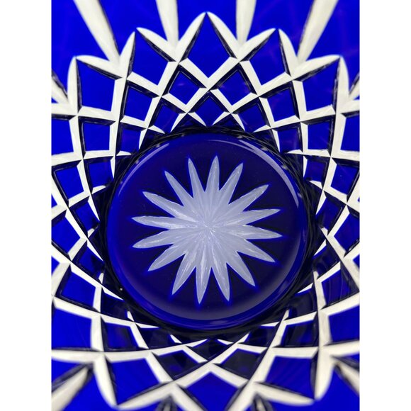 AJKA Arabella Cobalt Blue Cut to Clear Ice Bucket Vase Crystal Hungary Bohemian - Picture 4 of 11